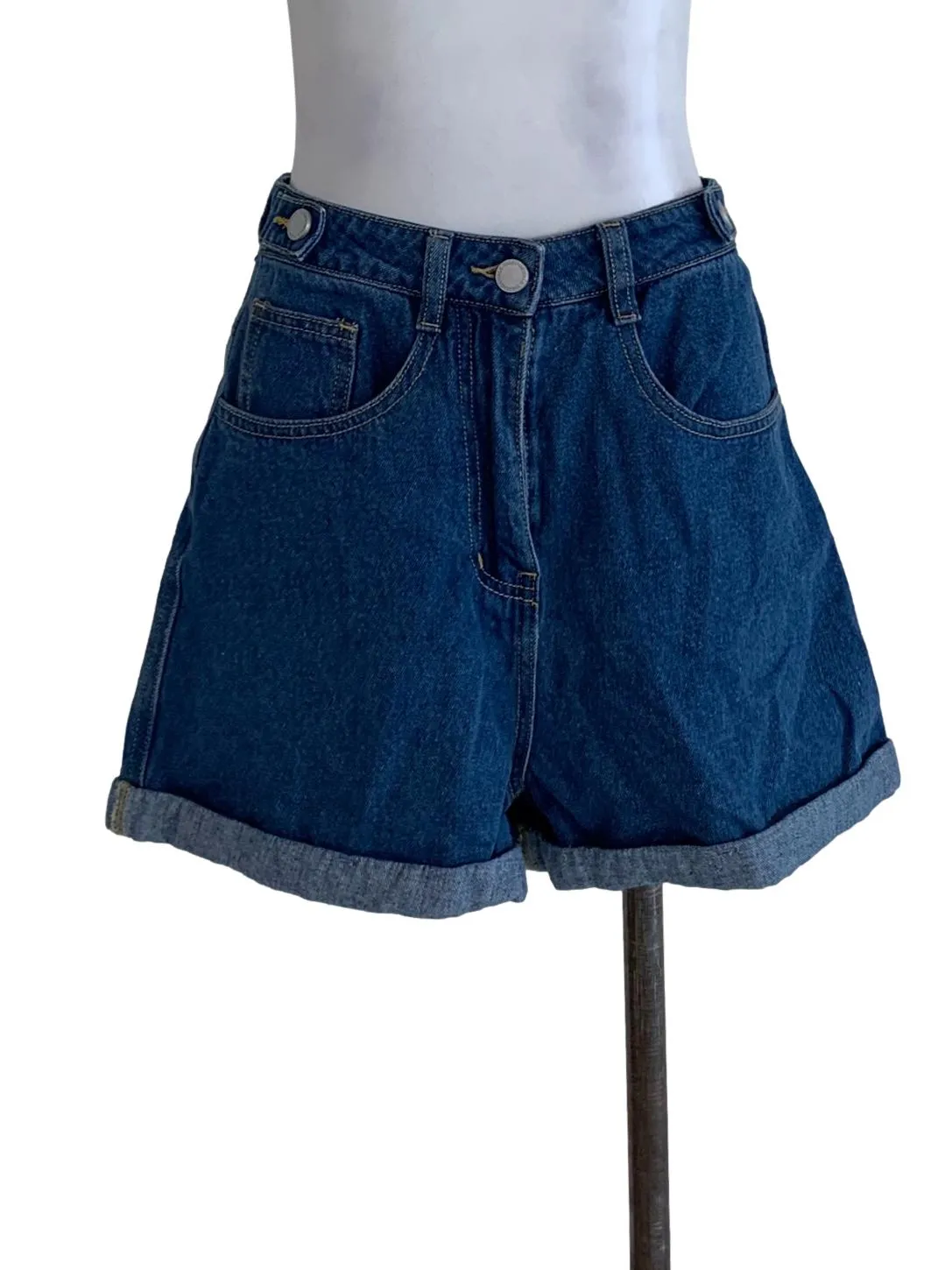 Blue Plain Denim High-Waisted Shorts