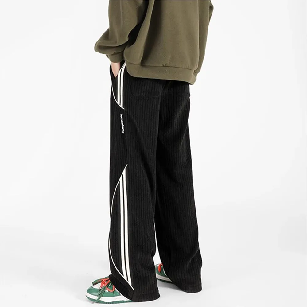 Corduroy Pit Strip Solid Color Loose Straight Sweatpants