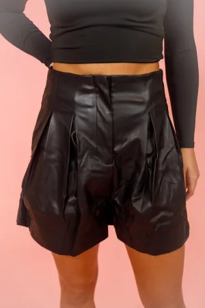 Faux Leather High Waisted Shorts, Black