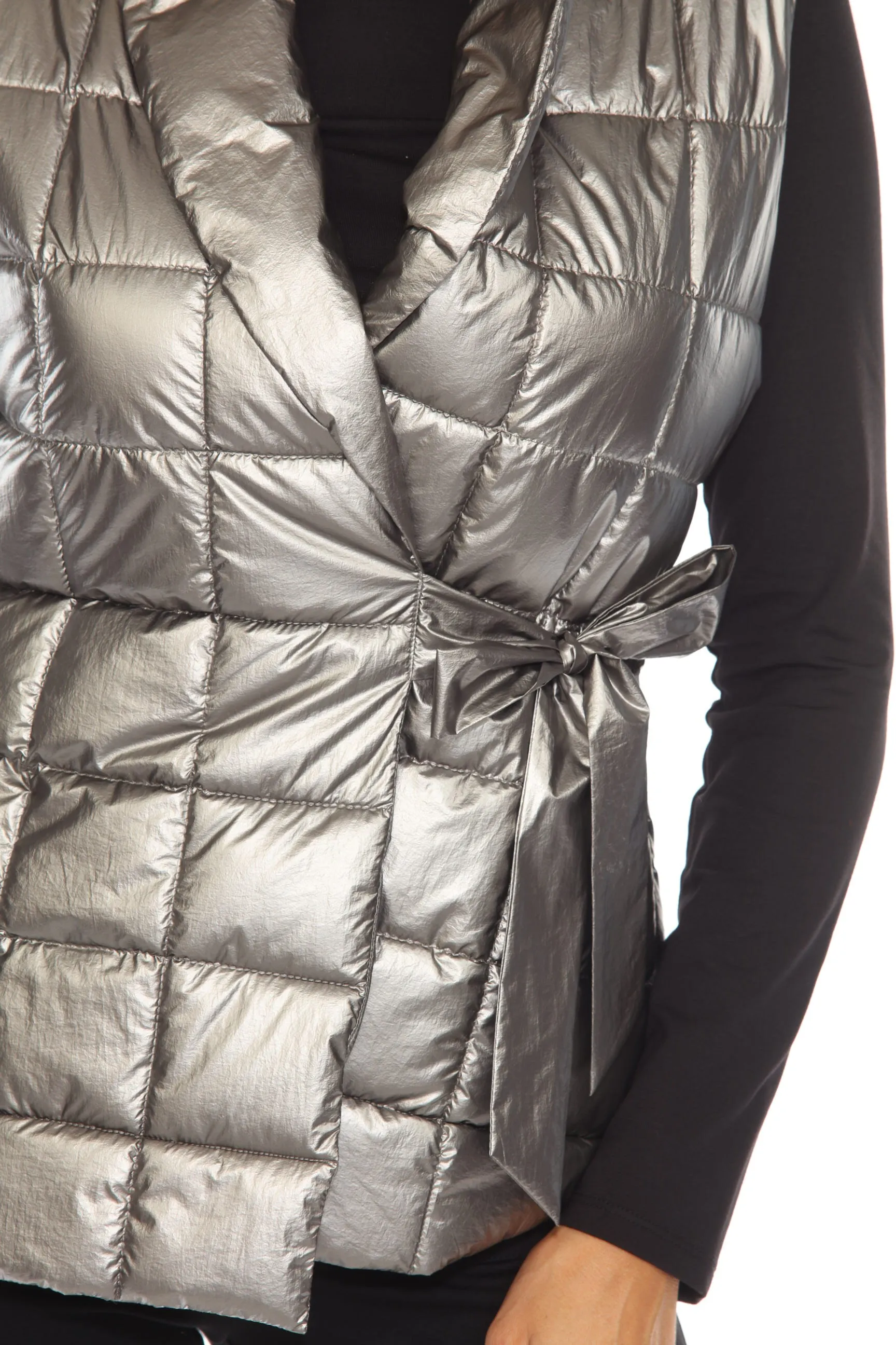 Joseph Ribkoff Pewter Metallic Quilted Puffer Vest 244908