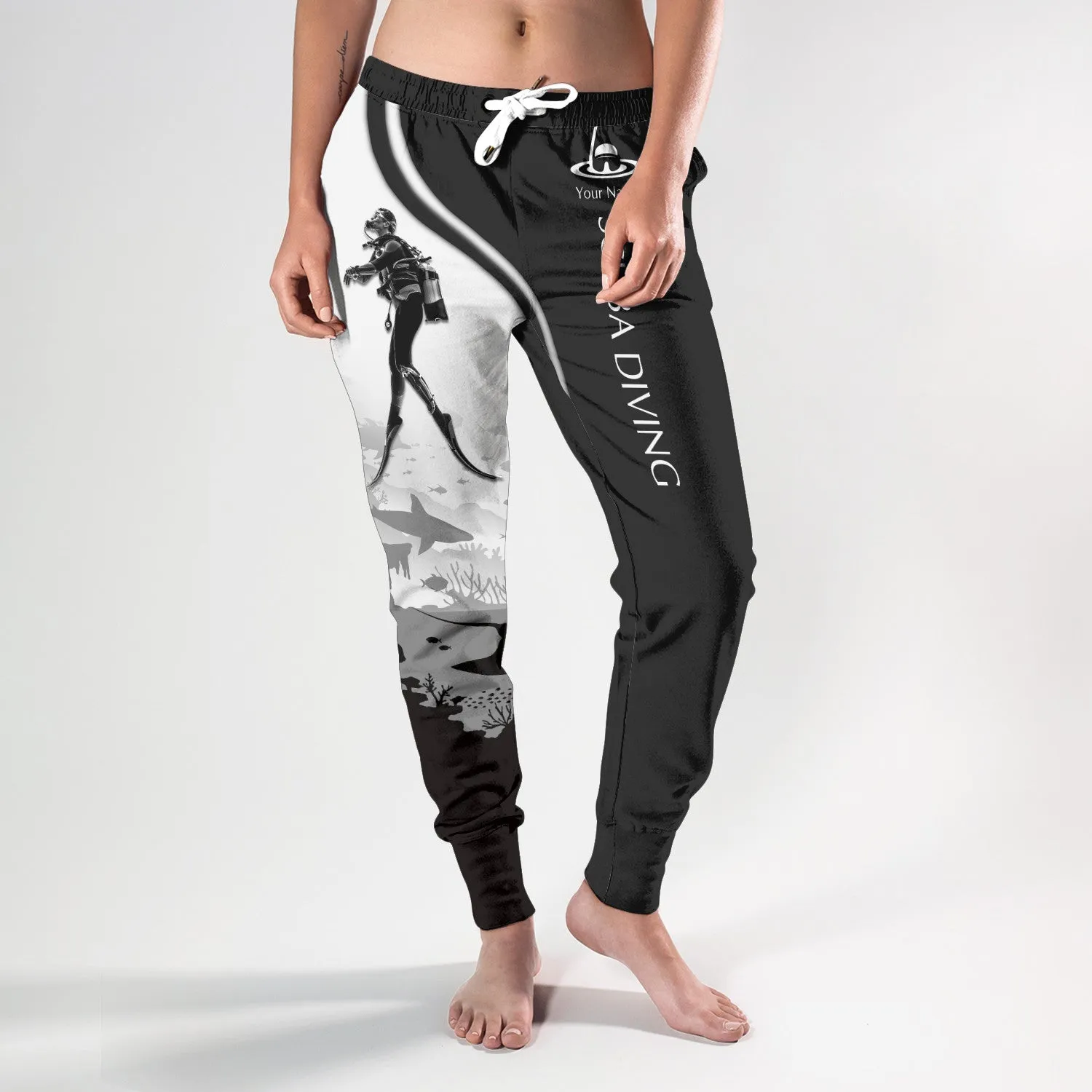 Scuba Diving Sweatpants Diving 3D Pants Custom Scuba Diver Jogger B&W