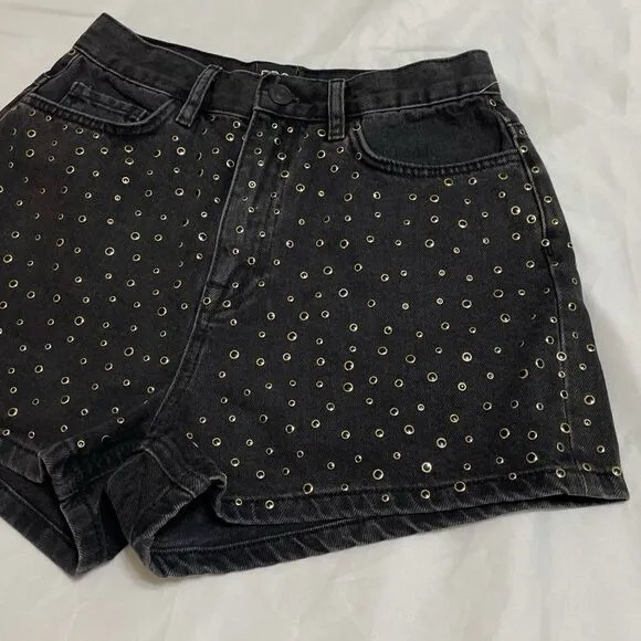 Urban Outfitters BDG Black Studded Mom Jean Shorts High Rise Size 26 New