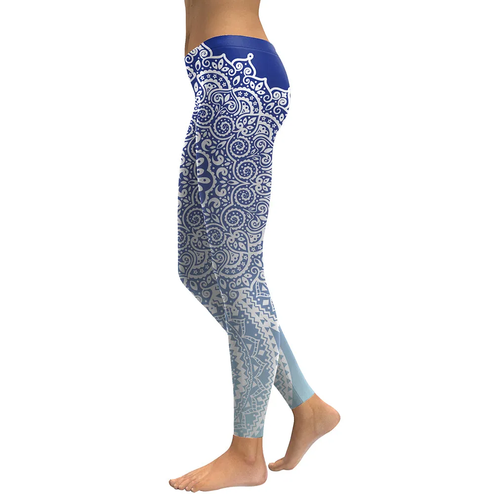 Women's Yoga Leggings - Royal Blue Mandala